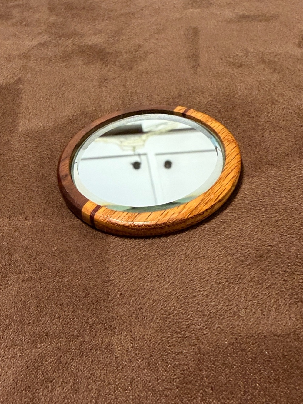 Hand crafted small Wood Frame Compact Mirror - Two-Tone Brown